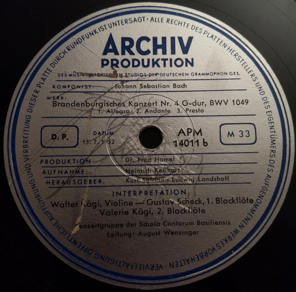 Johann Sebastian Bach, Schola Cantorum Basiliensis, August Wenzinger : Brandenburgische Konzerte Nr. 1 Und 4 (LP, Mono)