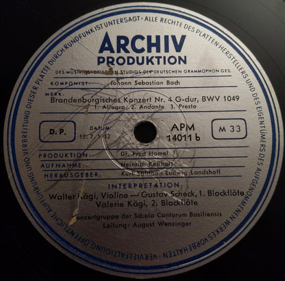 Johann Sebastian Bach, Schola Cantorum Basiliensis, August Wenzinger : Brandenburgische Konzerte Nr. 1 Und 4 (LP, Mono)