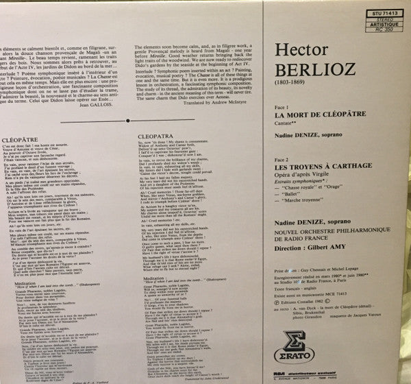 Hector Berlioz, Nadine Denize, Nouvel Orchestre Philharmonique De Radio-France, Gilbert Amy : La Mort De Cleopatre / Les Troyens A Carthage (LP)