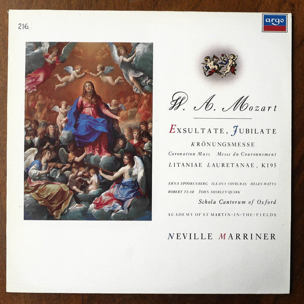 Wolfgang Amadeus Mozart, Erna Spoorenberg, Ileana Cotrubas, Helen Watts, Robert Tear, John Shirley-Quirk, Schola Cantorum Of Oxford, The Academy Of St. Martin-in-the-Fields, Sir Neville Marriner : Exsultate, Jubilate, Krönungsmesse Litanieae Lauretanae, K195 (LP, Album)