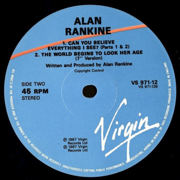 Alan Rankine : The World Begins To Look Her Age (12", Single)