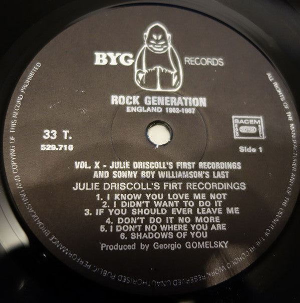 Julie Driscoll and Sonny Boy Williamson (2) : Rock Generation Vol. 10  Julie Driscoll, Jimmy Page, Sonny Boy Williamson (LP, Comp)