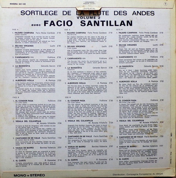 Facio Santillan : Sortilège De La Flûte Des Andes Vol 2 (LP, Album)