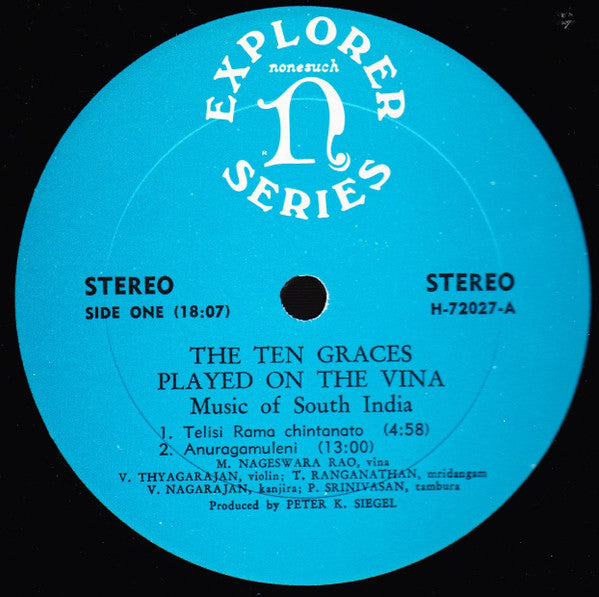 M. Nageswara Rao : The Ten Graces Played On The Vīṇa (Music Of South India) (LP, All)