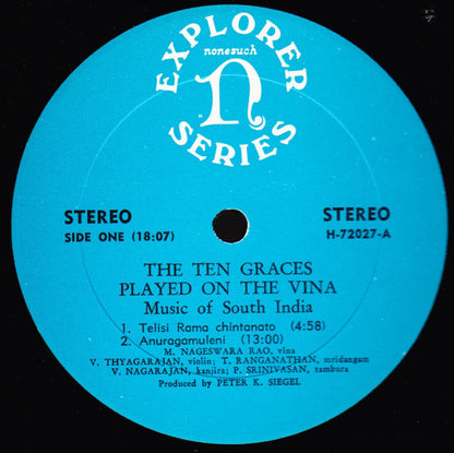 M. Nageswara Rao : The Ten Graces Played On The Vīṇa (Music Of South India) (LP, All)