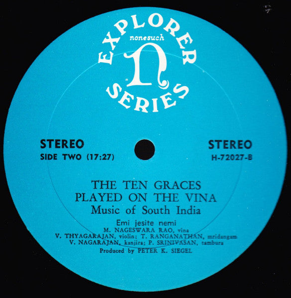 M. Nageswara Rao : The Ten Graces Played On The Vīṇa (Music Of South India) (LP, All)