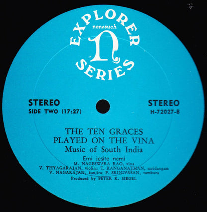 M. Nageswara Rao : The Ten Graces Played On The Vīṇa (Music Of South India) (LP, All)