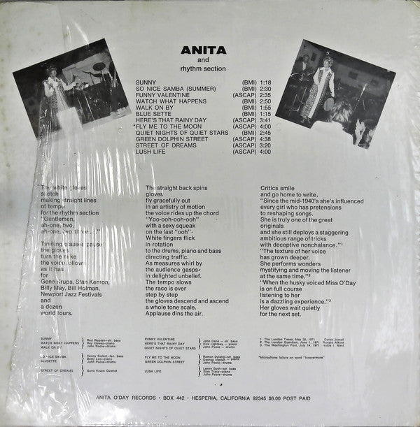 Anita O'Day : Anita and Rhythm Section (LP, Sim)