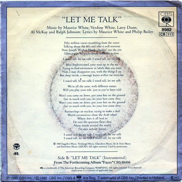 Earth, Wind & Fire : Let Me Talk (7", Single)