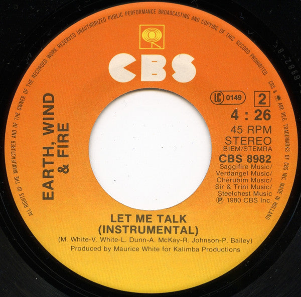 Earth, Wind & Fire : Let Me Talk (7", Single)