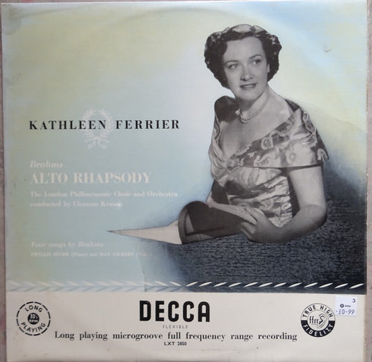 Johannes Brahms - Kathleen Ferrier With London Philharmonic Choir And London Philharmonic Orchestra Conducted By Clemens Krauss : Rhapsody For Contralto, Male Chorus And Orchestra ‧ Four Songs (LP, Mono, RE)