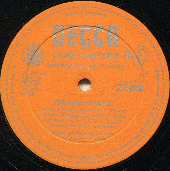 Johannes Brahms - Kathleen Ferrier With London Philharmonic Choir And London Philharmonic Orchestra Conducted By Clemens Krauss : Rhapsody For Contralto, Male Chorus And Orchestra ‧ Four Songs (LP, Mono, RE)