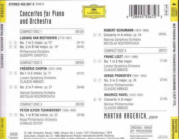 Johann Sebastian Bach / Béla Bartók / Ludwig van Beethoven / Johannes Brahms / Frédéric Chopin / Franz Liszt / Sergei Prokofiev / Sergei Rachmaninoff / Maurice Ravel / Robert Schumann / Pyotr Ilyich Tchaikovsky, Martha Argerich : Martha Argerich Collection (Box, Comp, Sli + 4xCD, Comp + 3xCD, Comp + 4xCD, C)