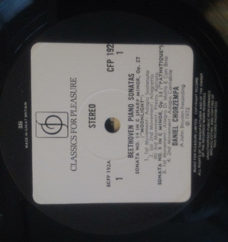 Ludwig van Beethoven Played By Daniel Chorzempa : Piano Sonatas - Moonlight / Pathetique / Appassionata (LP)