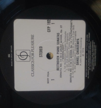 Ludwig van Beethoven Played By Daniel Chorzempa : Piano Sonatas - Moonlight / Pathetique / Appassionata (LP)