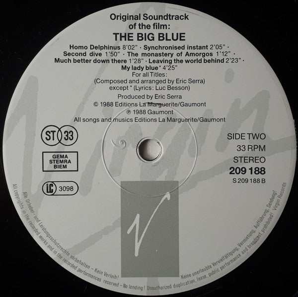 Eric Serra : Le Grand Bleu (Bande Originale Du Film De Luc Besson) (LP, Album)