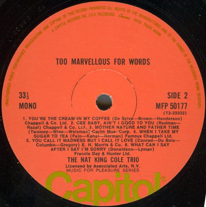 The Nat King Cole Trio : Too Marvellous For Words (LP, Comp)