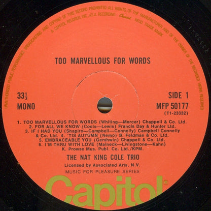 The Nat King Cole Trio : Too Marvellous For Words (LP, Comp)