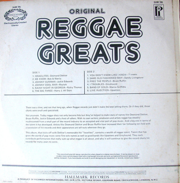 Various : Original Reggae Greats (LP, Comp)