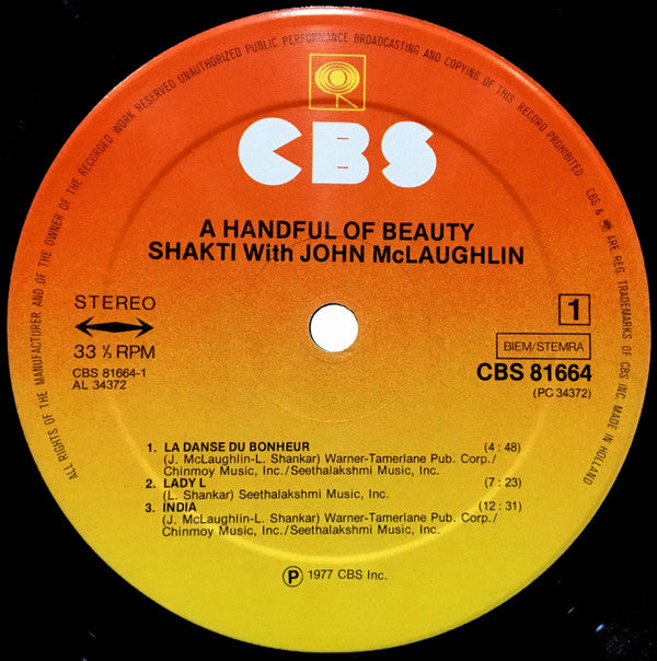 Shakti (2) With John McLaughlin : A Handful Of Beauty (LP, Album)