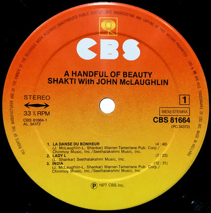 Shakti (2) With John McLaughlin : A Handful Of Beauty (LP, Album)