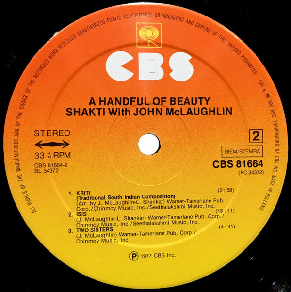Shakti (2) With John McLaughlin : A Handful Of Beauty (LP, Album)