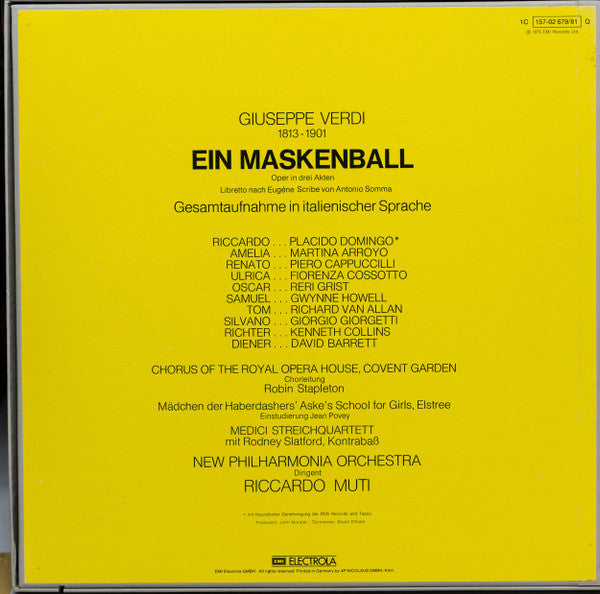 Giuseppe Verdi, Martina Arroyo, Placido Domingo, Piero Cappuccilli, Fiorenza Cossotto, Reri Grist, Chorus Of The Royal Opera House, Covent Garden, New Philharmonia Orchestra, Riccardo Muti : Ein Maskenball (Box, Album, Quad + 3xLP)