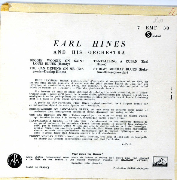 Earl Hines And His Orchestra : Boogie Woogie On Saint-Louis Blues (7", EP)