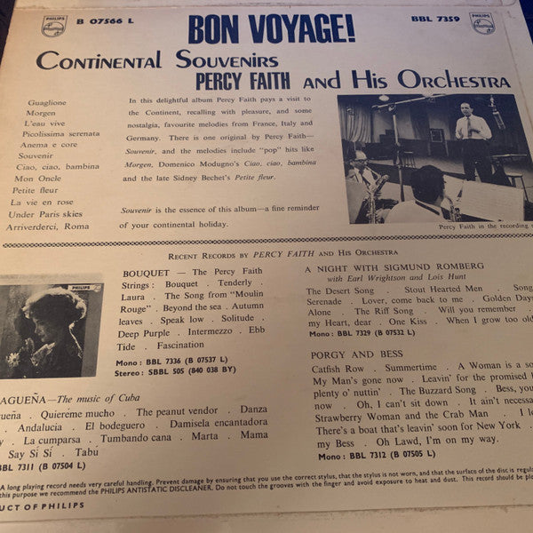 Percy Faith & His Orchestra : Bon Voyage! Continental Souvenirs (LP, Album)