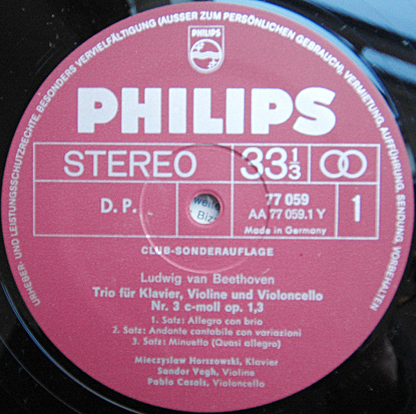 Ludwig van Beethoven : Klaviertrio Nr. 3 C-moll Op.1,3 (LP, Album, Club)