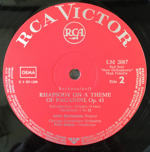 Edvard Grieg / Sergei Rachmaninoff - Arthur Rubinstein - Fritz Reiner, Chicago Symphony Orchestra - Alfred Wallenstein, RCA Victor Symphony Orchestra : Concerto In A Minor / Rhapsody On A Theme Of Paganini (LP, Album, RE)