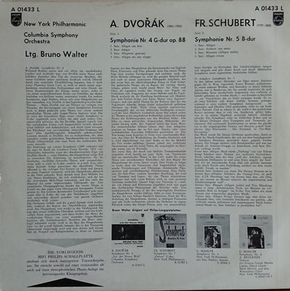 Antonín Dvořák, Franz Schubert, Bruno Walter, New York Philharmonic, Columbia Symphony Orchestra : Symphonie Nr.4 In G-dur Op. 88 / Symphonie Nr.5 In B-dur, D.485 (LP, Comp, Mono)