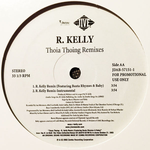 R. Kelly : Thoia Thong (Remixes) (12", Promo)