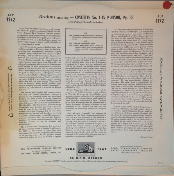 Solomon (6) And The  Philharmonia Orchestra Conducted By  Rafael Kubelik : Johannes Brahms : Piano Concerto No. 1 (LP, Mono)