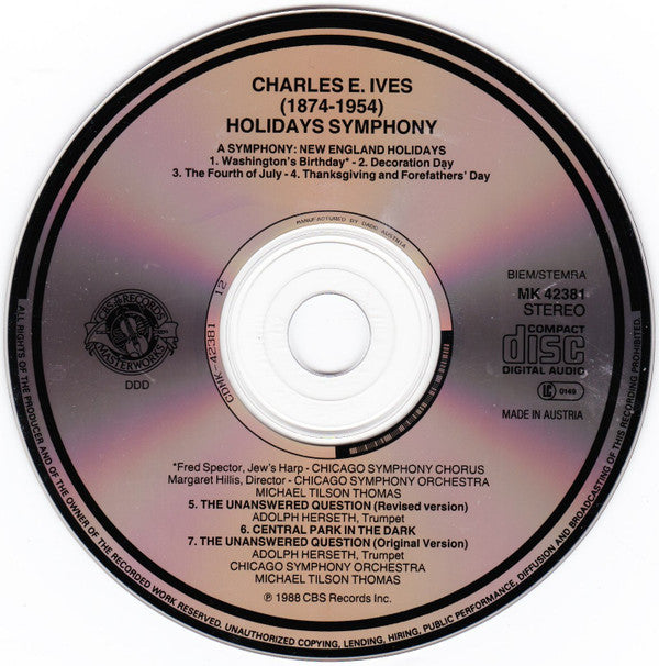 Charles Ives - Chicago Symphony Orchestra & Chicago Symphony Chorus, Michael Tilson Thomas : Holidays Symphony • The Unanswered Question • Central Park In The Dark (CD, Album)