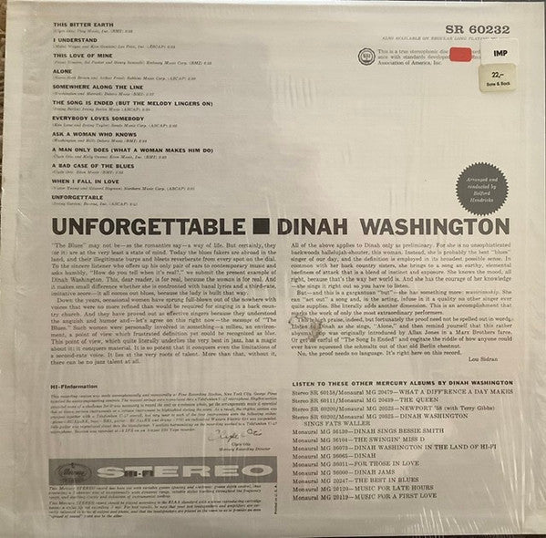 Dinah Washington : Unforgettable (LP, RE)