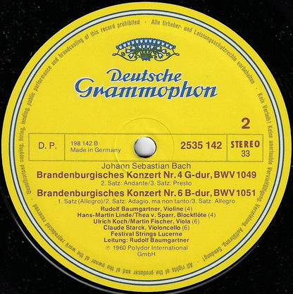 Johann Sebastian Bach / Wolfgang Schneiderhan, Festival Strings Lucerne, Rudolf Baumgartner : Brandenburg Concertos Nos. 1·4·6 (LP, Album, RE)