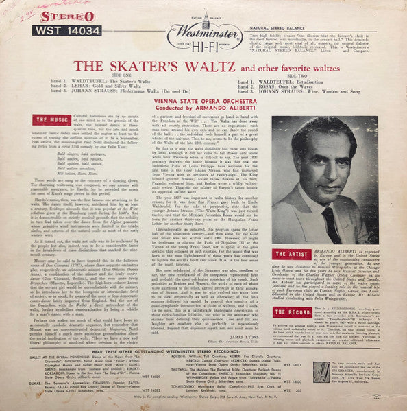 Orchester Der Wiener Staatsoper Conducted By Armando Aliberti : The Skater's Waltz And Other Favorite Waltzes (LP)