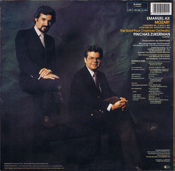 Wolfgang Amadeus Mozart, Emanuel Ax, The Saint Paul Chamber Orchestra, Pinchas Zukerman : Concerto NO. 17 In G, K. 453 , Concerto No. 18 In B-Flat, K. 456 (LP)