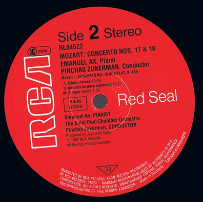 Wolfgang Amadeus Mozart, Emanuel Ax, The Saint Paul Chamber Orchestra, Pinchas Zukerman : Concerto NO. 17 In G, K. 453 , Concerto No. 18 In B-Flat, K. 456 (LP)