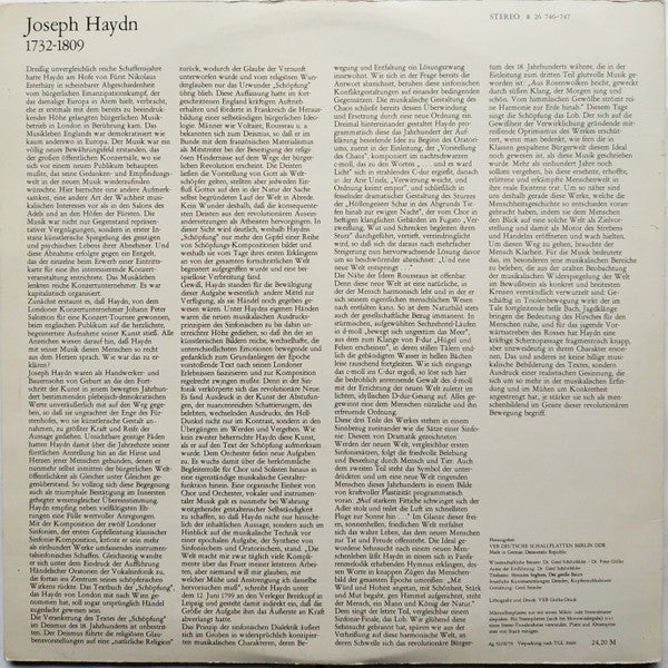 Joseph Haydn, Regina Werner, Peter Schreier, Theo Adam, Solistenvereinigung des Berliner Rundfunks, Rundfunkchor Berlin Und Rundfunk-Sinfonieorchester Berlin, Helmut Koch : Die Schöpfung (2xLP)