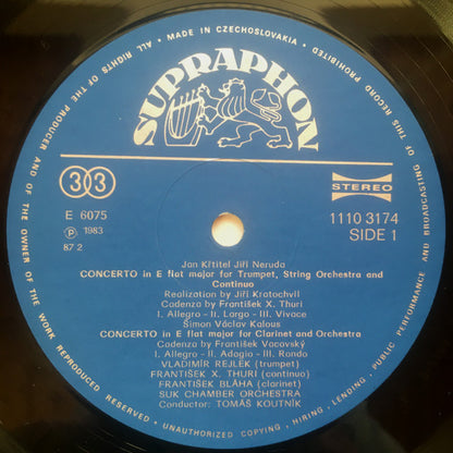 Jan Václav Antonín Stamic, Šimon Václav Kalous, Johann Baptist Georg Neruda, Jan Adamus, František Bláha, Vladimír Rejlek, Suk Chamber Orchestra, Tomáš Koutník : Oboe, Clarinet, Trumpet Concertos (LP, Album, RP)