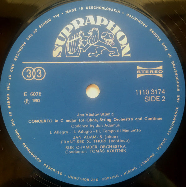 Jan Václav Antonín Stamic, Šimon Václav Kalous, Johann Baptist Georg Neruda, Jan Adamus, František Bláha, Vladimír Rejlek, Suk Chamber Orchestra, Tomáš Koutník : Oboe, Clarinet, Trumpet Concertos (LP, Album, RP)