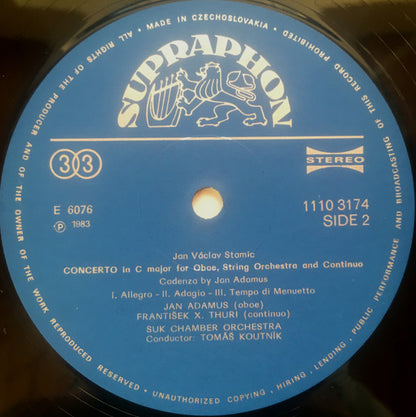 Jan Václav Antonín Stamic, Šimon Václav Kalous, Johann Baptist Georg Neruda, Jan Adamus, František Bláha, Vladimír Rejlek, Suk Chamber Orchestra, Tomáš Koutník : Oboe, Clarinet, Trumpet Concertos (LP, Album, RP)