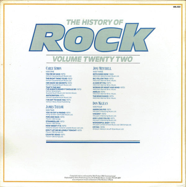 Carly Simon / James Taylor (2) / Joni Mitchell / Don McLean : The History Of Rock (Volume Twenty Two) (2xLP, Comp)