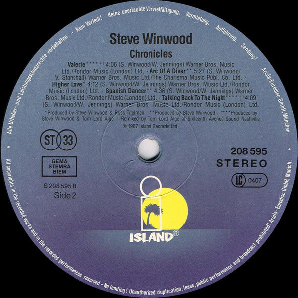 Steve Winwood : Chronicles (LP, Comp)