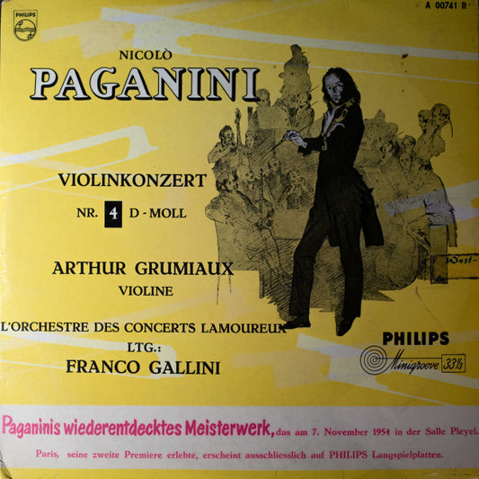 Niccolò Paganini, Franco Gallini, Orchestre Des Concerts Lamoureux : Concerto For Violin And Orchestra No. 4 In D Minor (10", Mono)