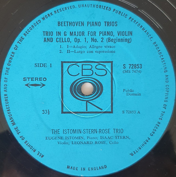 Ludwig van Beethoven, The Istomin/Stern/Rose Trio : Beethoven Piano Trios Part 2 (LP)