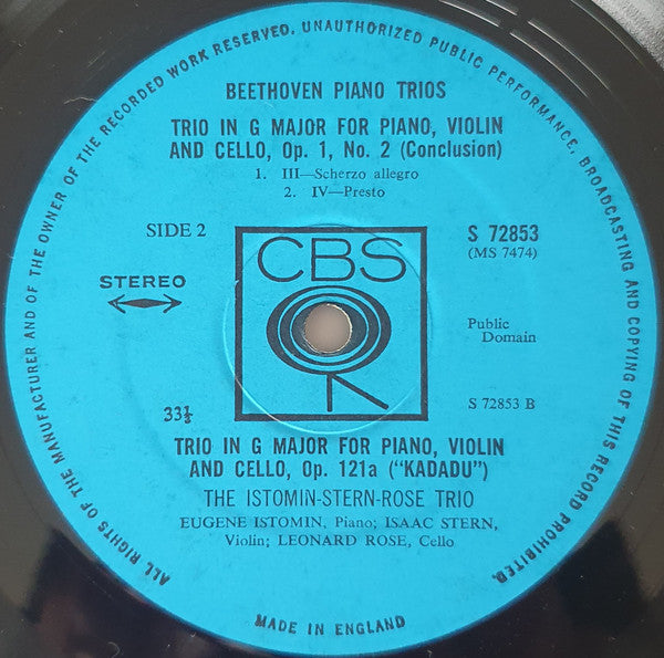 Ludwig van Beethoven, The Istomin/Stern/Rose Trio : Beethoven Piano Trios Part 2 (LP)
