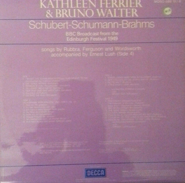 Kathleen Ferrier & Bruno Walter - Franz Schubert - Robert Schumann - Johannes Brahms : BBC Broadcasts From The Edinburgh Festival 1949 (2xLP, Album, Mono)